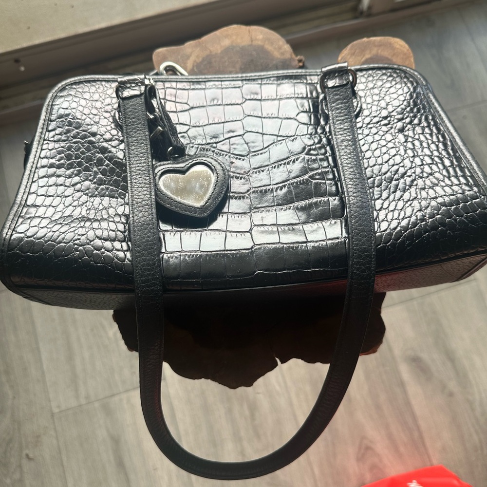 Brighton Black Crocodile-Embossed Satchel